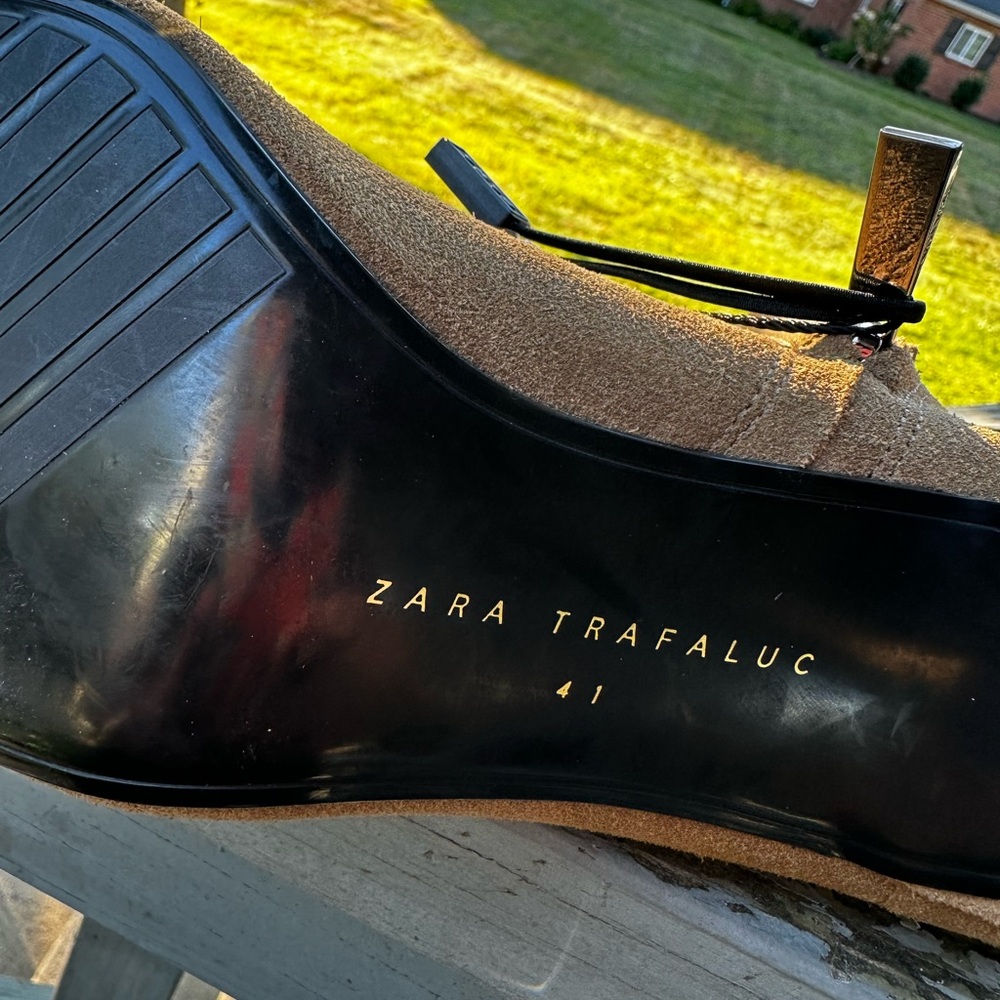 NWT Zara SPLIT KITTEN Heel Genuine Leather Camel Suede Zip Bootie Pointy Toe 41 - Picture 10 of 10
